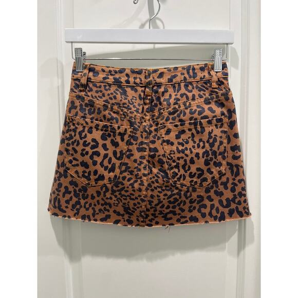 Free People We the Free Leopard Mini Skirt Brown Black Full Zip Raw Hem Sz 24 - Picture 8 of 9